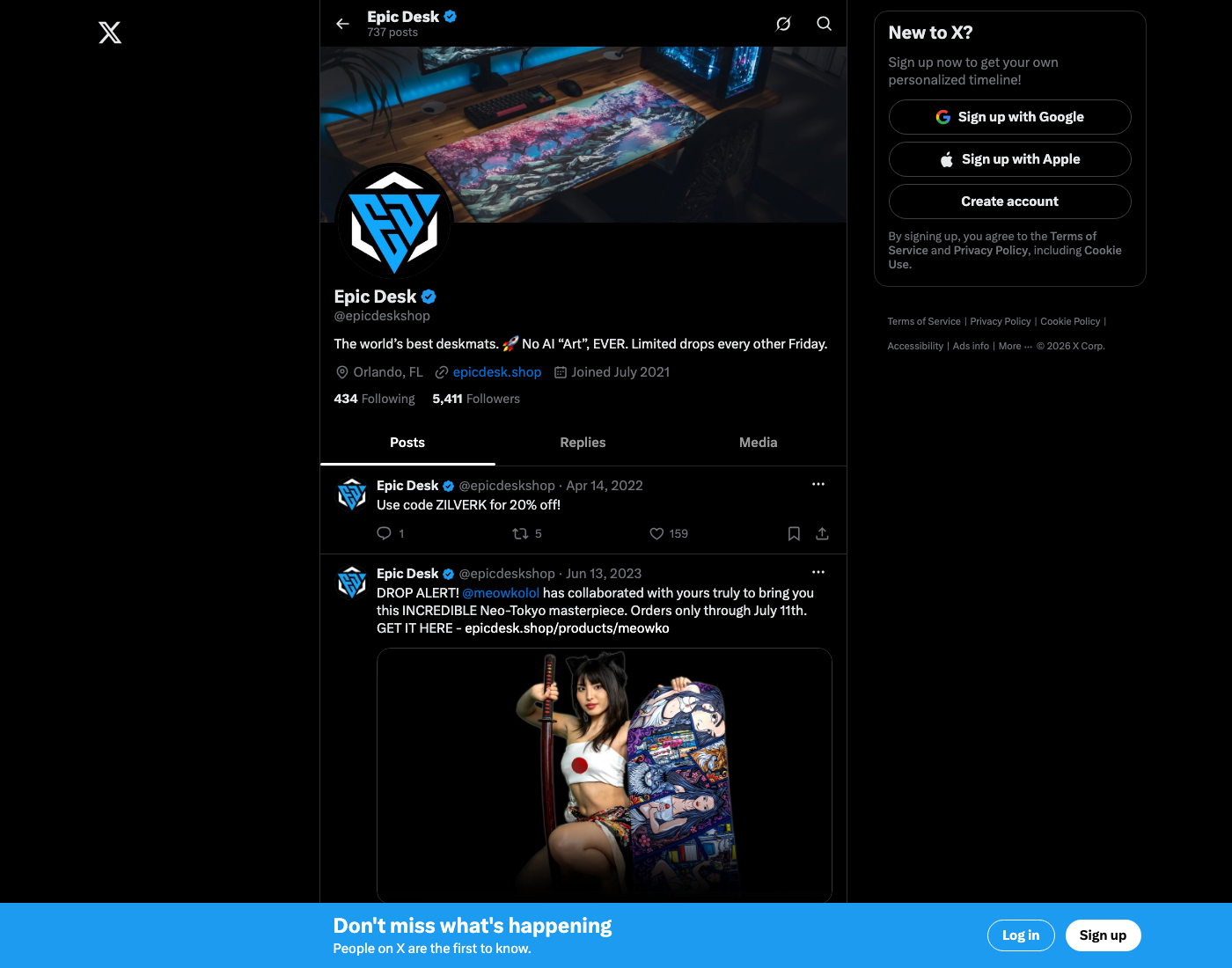 Timeline · 2026-06-17 — X bio, "No AI Art, EVER", Orlando