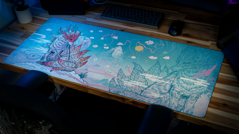 "Snowveil Kitsune" — Epic Desk Originals Deskmat