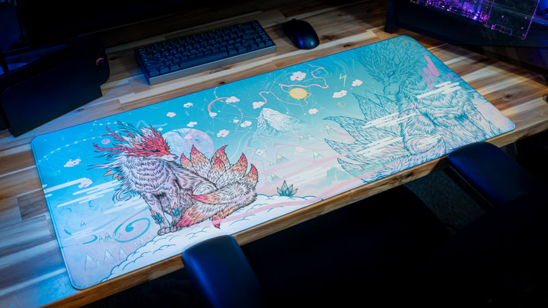 "Snowveil Kitsune" — Epic Desk Originals Deskmat