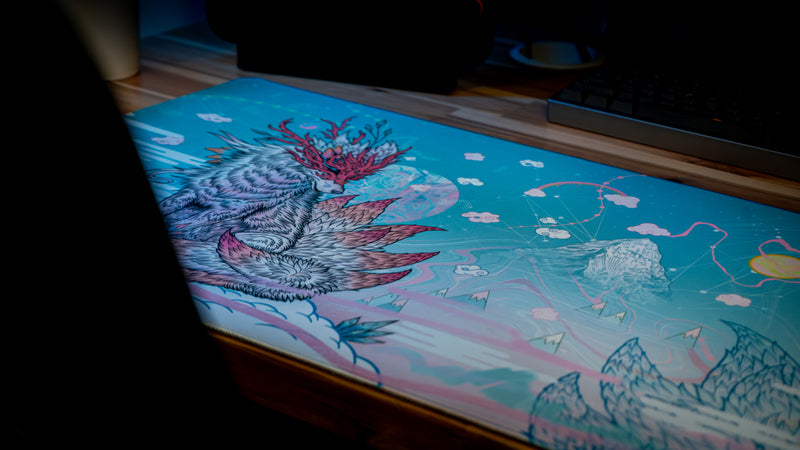 "Snowveil Kitsune" — Epic Desk Originals Deskmat