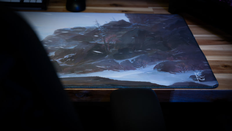 Mouse pad with a nature design on a wooden surface