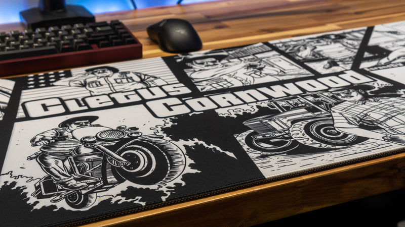 "Cletus Cornwood B&W" — EsfandTV Deskmat