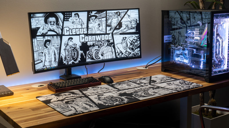 "Cletus Cornwood B&W" — EsfandTV Deskmat