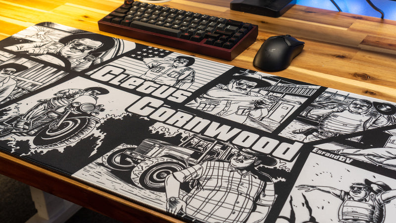 "Cletus Cornwood B&W" — EsfandTV Deskmat