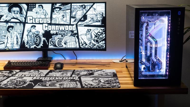 "Cletus Cornwood B&W" — EsfandTV Deskmat