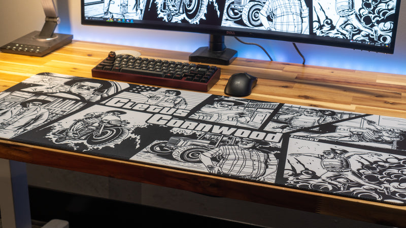 "Cletus Cornwood B&W" — EsfandTV Deskmat