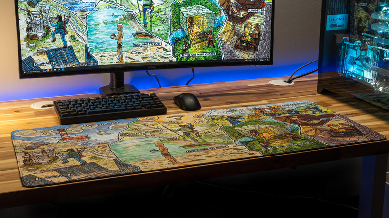 "Fragments from the Past" — Rust Deskmat
