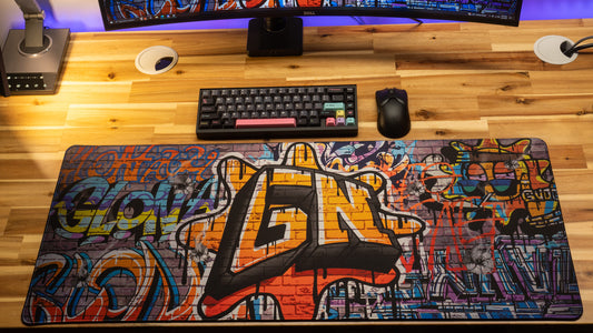 "Graffiti" Glo Navy XL gaming deskmat — Epic Desk