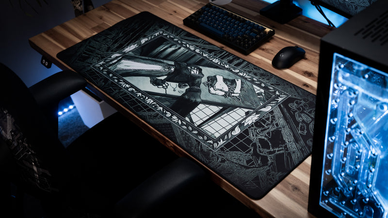 "Medieval Tailor’s Tapestry B&W" — Angelikatosh Deskmat