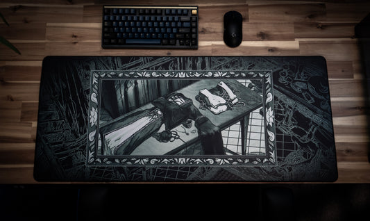 "Medieval Tailor’s Tapestry B&W" Angelikatosh XL gaming deskmat — Epic Desk