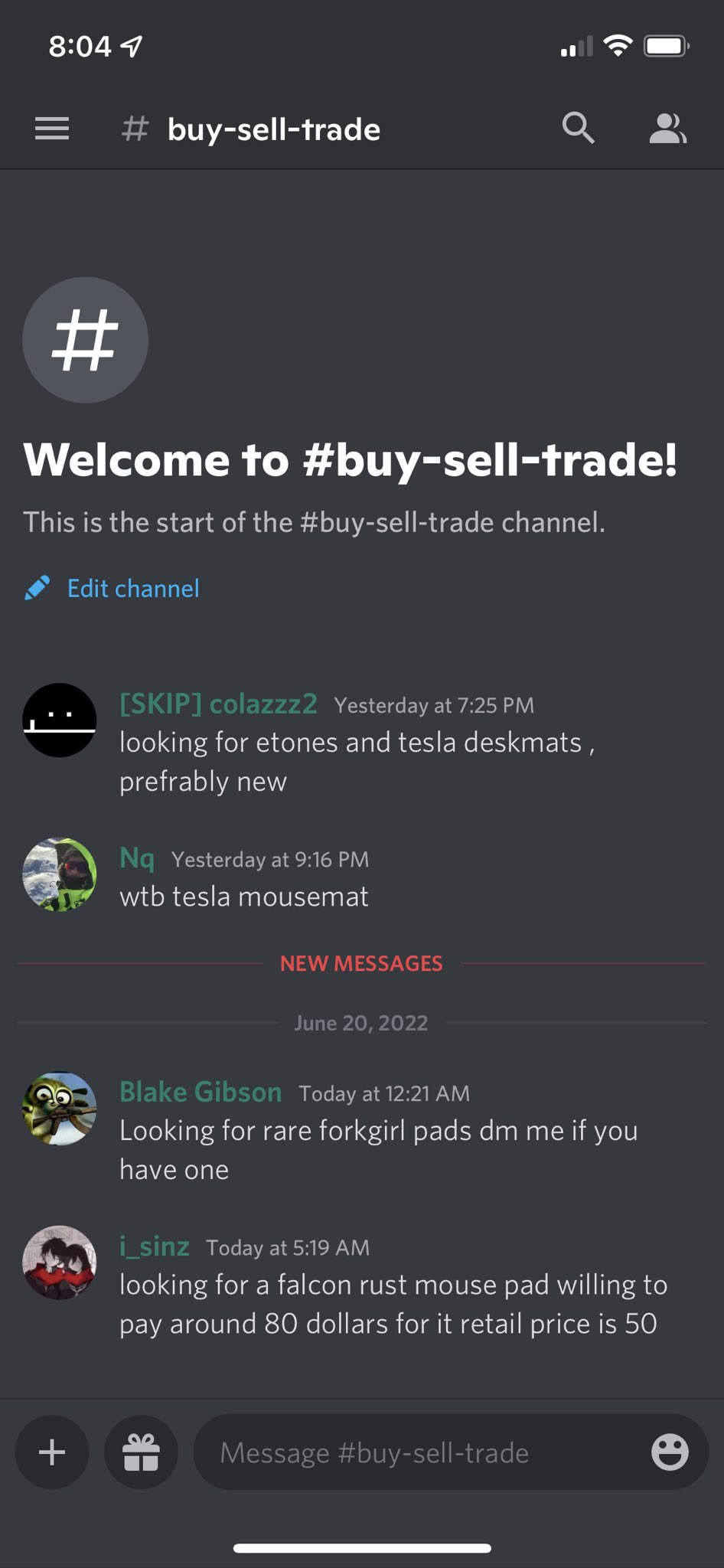 Timeline · 2022-06-20 — the Discord buy-sell-trade channel on day one
