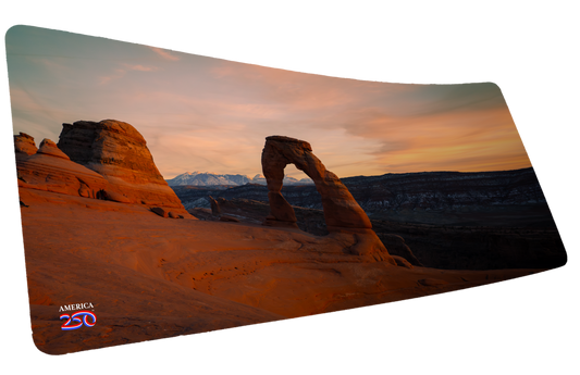 "Delicate Arche Front View" America 250 XL gaming deskmat — Epic Desk
