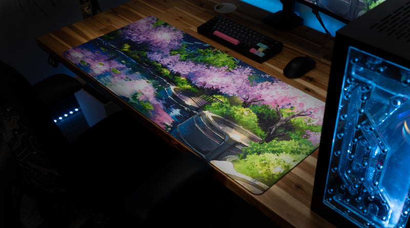 "Midnight Petals" — Cherry Blossom Deskmat