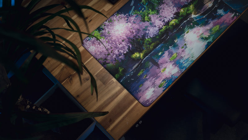 "Midnight Petals" — Cherry Blossom Deskmat