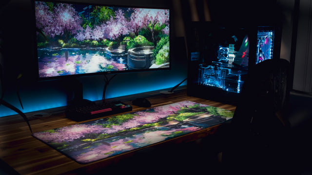 "Midnight Petals" — Cherry Blossom Deskmat