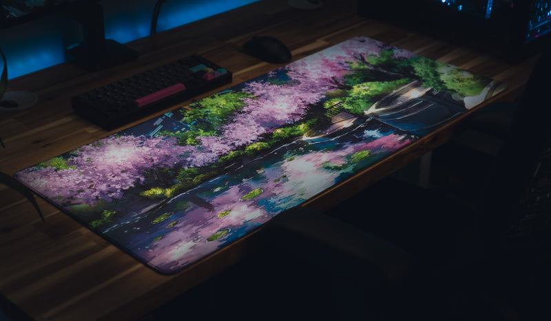 "Midnight Petals" — Cherry Blossom Deskmat