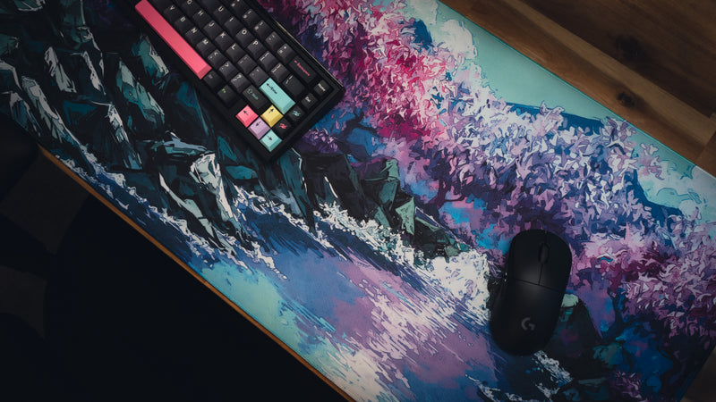 "Stream of Serenity" — Cherry Blossom Deskmat