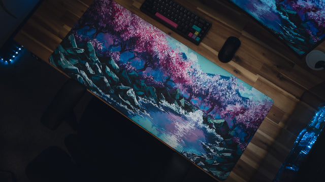 "Stream of Serenity" — Cherry Blossom Deskmat