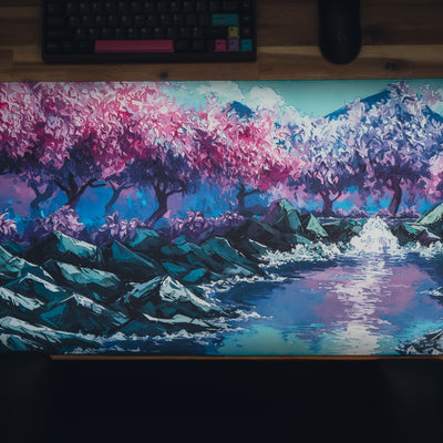 "Stream of Serenity" Cherry Blossom Desk Mat - Limited Edition