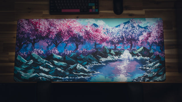 "Stream of Serenity" — Cherry Blossom Deskmat