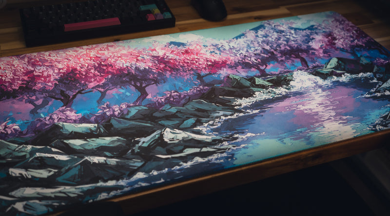 "Stream of Serenity" — Cherry Blossom Deskmat
