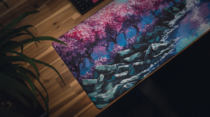 "Stream of Serenity" — Cherry Blossom Deskmat