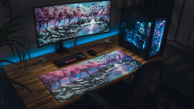 "Stream of Serenity" — Cherry Blossom Deskmat