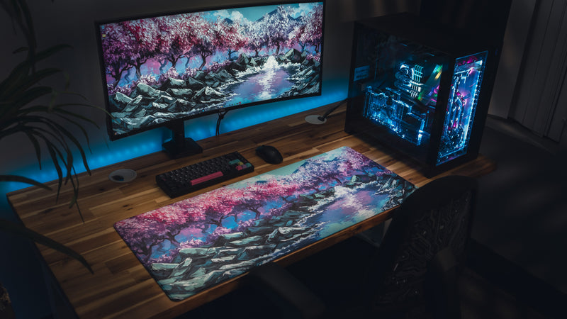 "Stream of Serenity" — Cherry Blossom Deskmat