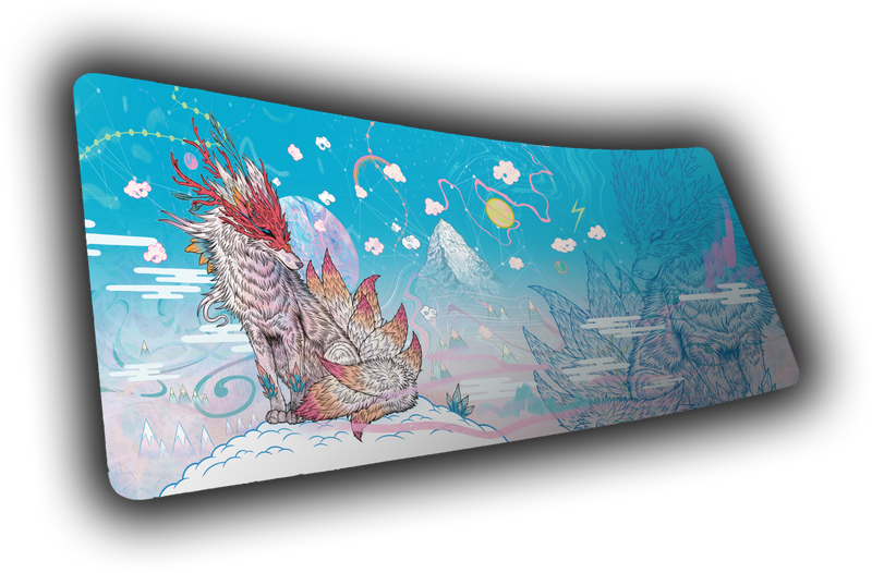 Snowveil Kitsune Deskmat by Mat Miller – XL Gaming Mouse Pad | Spiritbound Collection