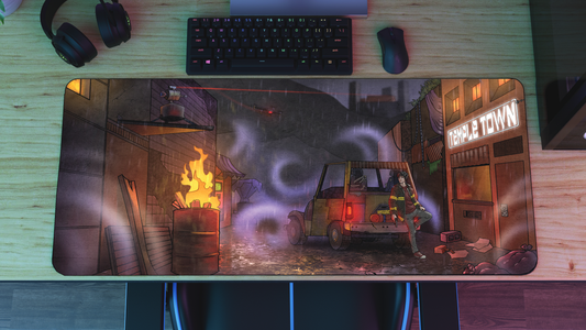 "Temple Town 2" TempleTaps XL gaming deskmat — Epic Desk