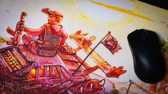 Close-up of high-resolution artwork printed on a deskmat
