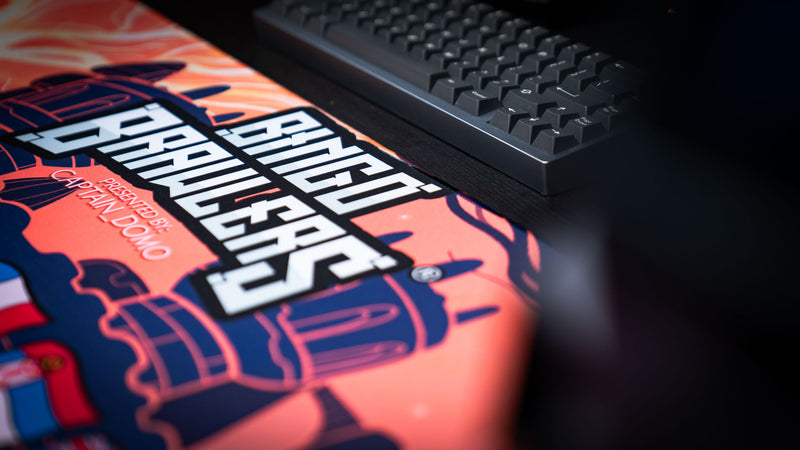 Close-up of the Bingo Brawlers logo and castle artwork on the Bingo Brawlers Season 6 Commemorative Deskmat.