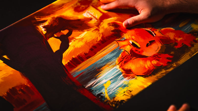 Hand gliding across the Bubbles Playmat to show the smooth printed cloth surface