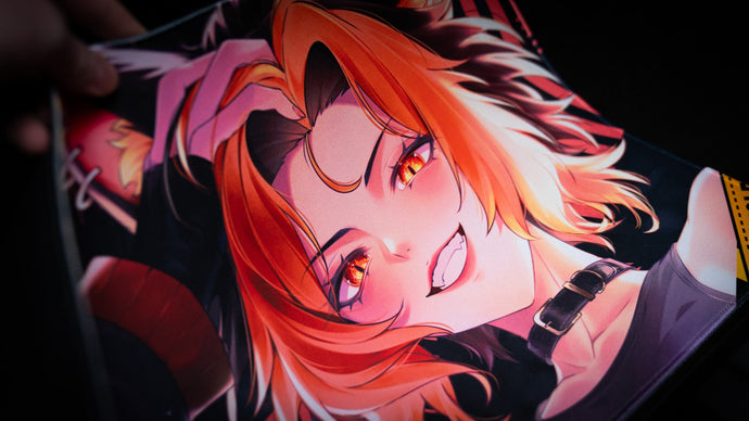 Close-up of high-resolution artwork printed on a deskmat