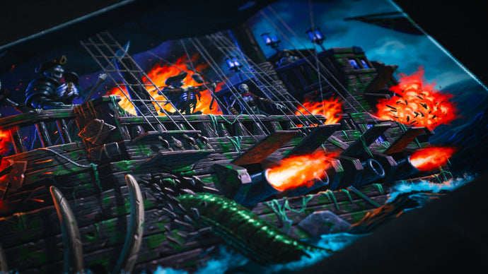 Close-up of high-resolution artwork printed on a deskmat