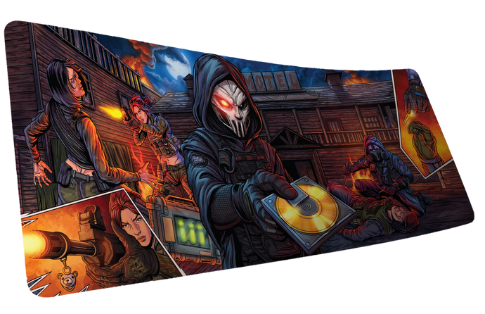 Close-up of high-resolution artwork printed on a deskmat