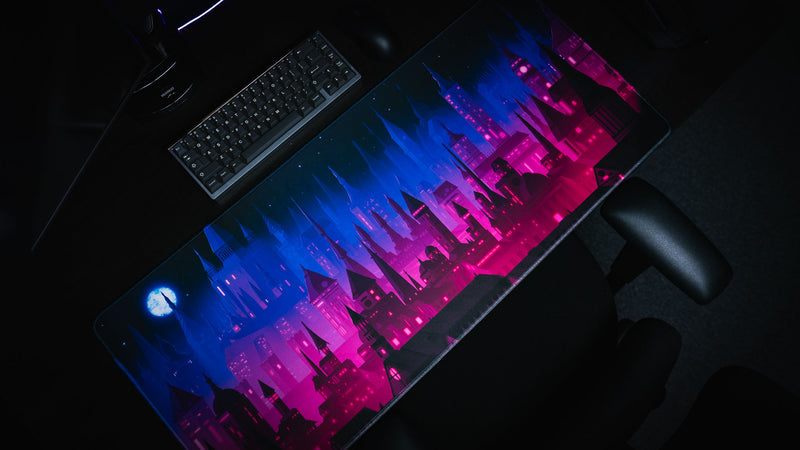 Overhead view of Jillyeon's Chroma Kingdom deskmat with keyboard and mouse