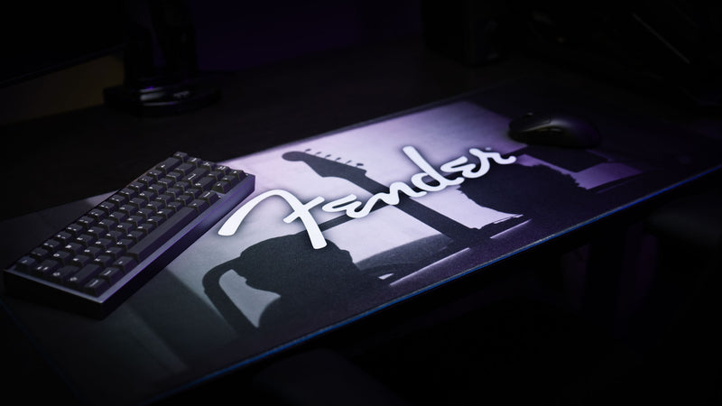 Fender Family Night Out 1954 XXL desk mat emphasizing its soft grayscale treatment