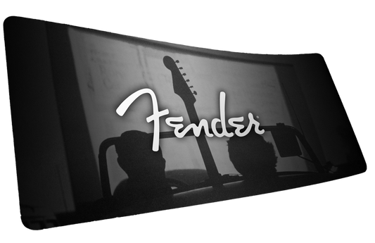Fender Family Night Out 1954 XXL desk mat with a vintage family scene and silhouetted guitar
