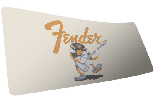 Fender Recording Machine XXL desk mat with a vintage guitar character and Fender logo on a cream background