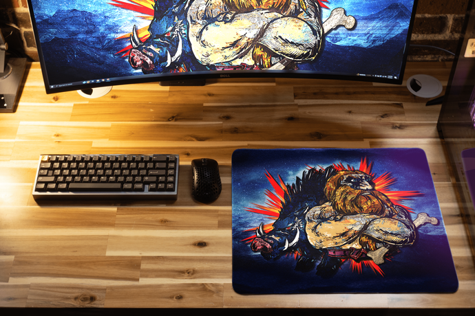 Gaming mouse moving across the dense woven surface of a deskmat