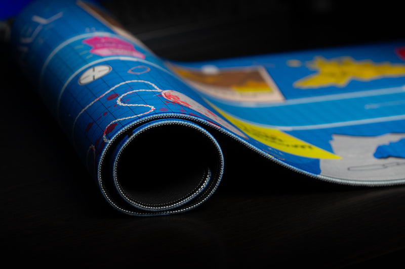 Rolled edge detail of The Tunnel deskmat showing cushioned construction