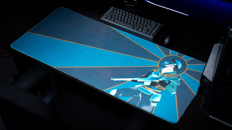 Blooprint Solo's Journey deskmat — Navy, detail