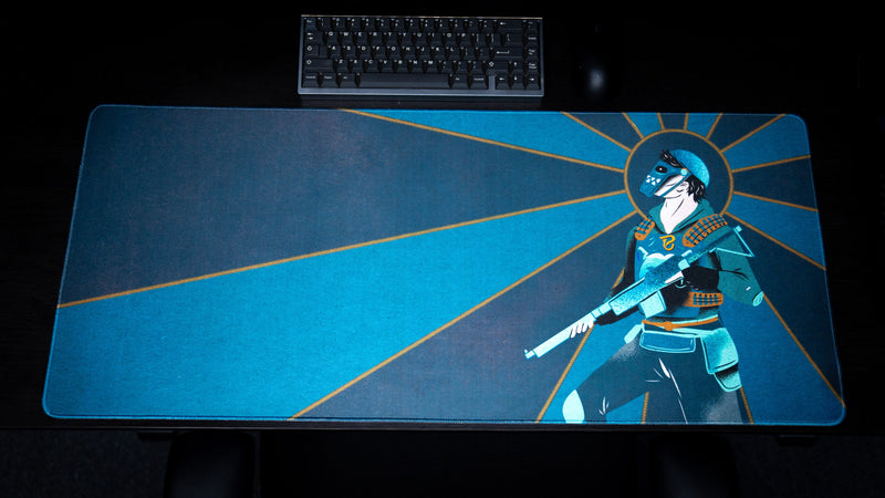 Blooprint Solo's Journey deskmat — Navy, angle