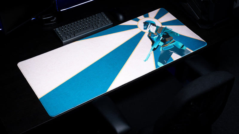 Blooprint Solo's Journey deskmat — White, on desk