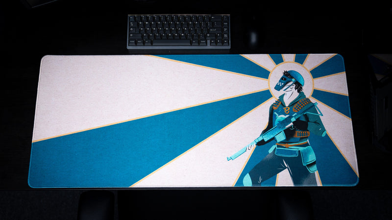 Blooprint Solo's Journey deskmat — White, angle