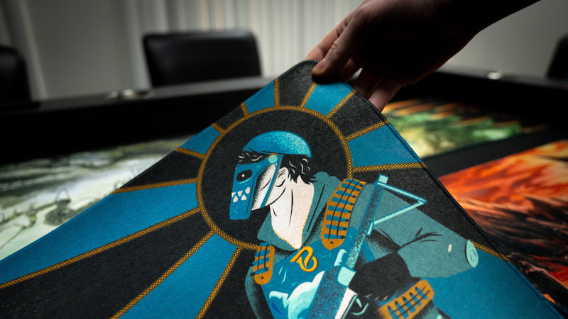 Blooprint Solo's Journey playmat — Black, in hand