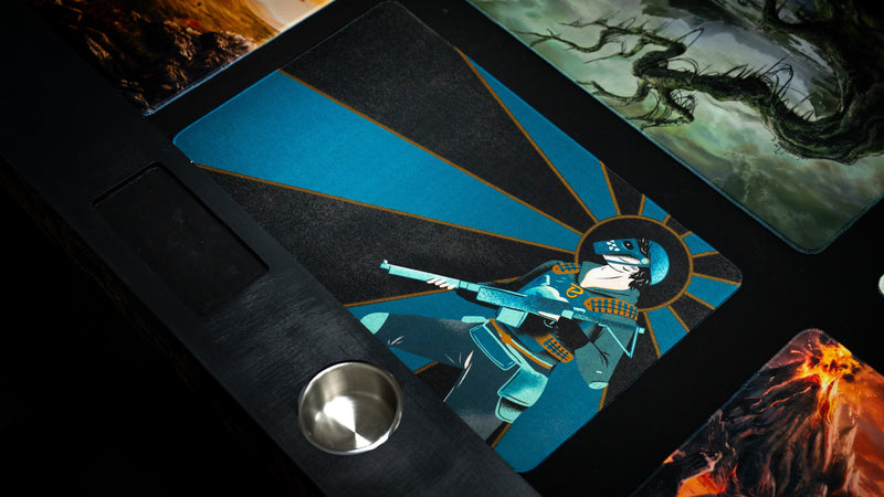 Blooprint Solo's Journey playmat — Navy, on tray
