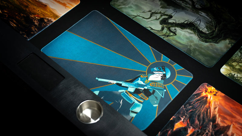 Blooprint Solo's Journey playmat — Navy, in play tray