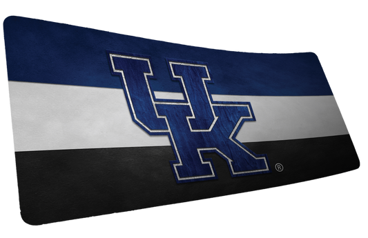 University of Kentucky Pride deskmat with blue UK logo across blue, white, and black horizontal stripes.